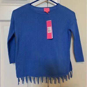 NWT $68 Lilly Pulitzer GIRL sz Small 4/5 MINI RAMONA SWEATER Coastal Blue Fringe